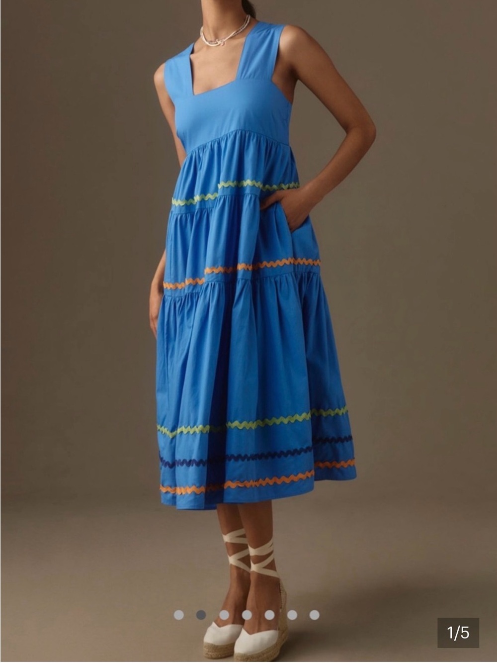 Anthropologie Helena Square-Neck Midi Dress- Rick Rack Trim